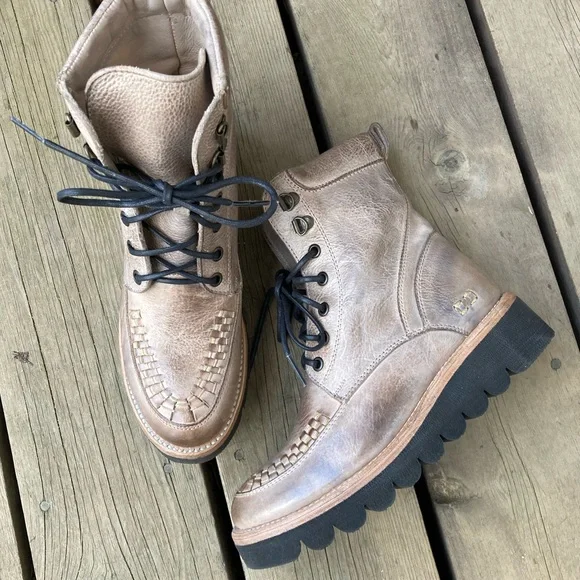 BED STU Boots Icicle ELISHA II Combat Moto Leather Silver Gray Black Size 8 - Picture 5 of 10